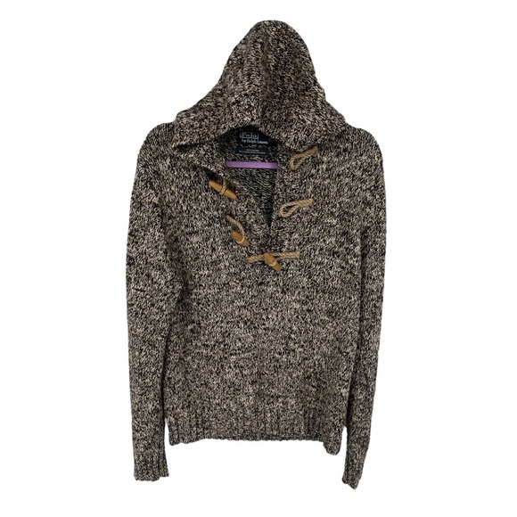 POLO BY RALPH LAUREN Vintage Toggle Button Knit Hoode Brown Chunky Sweater - Picture 1 of 11